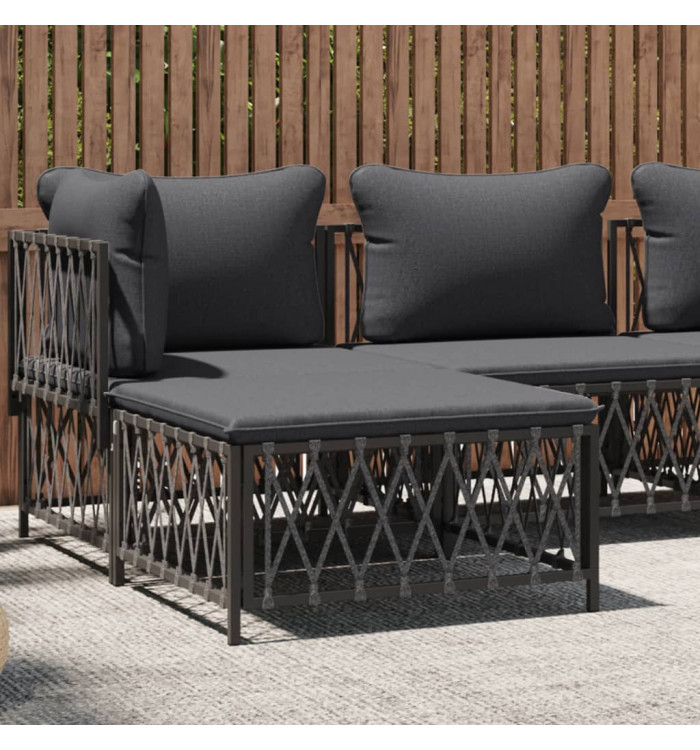 Repose-pied de jardin avec coussin anthracite tissu tissé | Mobilier & Déco