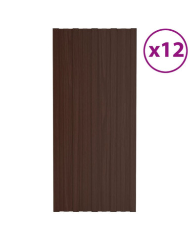 Panneaux de toiture 12 pcs Acier galvanisé Marron 100x45 cm | Mobilier & Déco