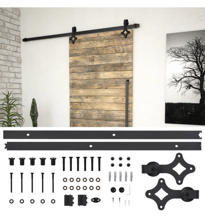Kit de quincaillerie de porte coulissante SKIEN 183 cm noir | Mobilier & Déco