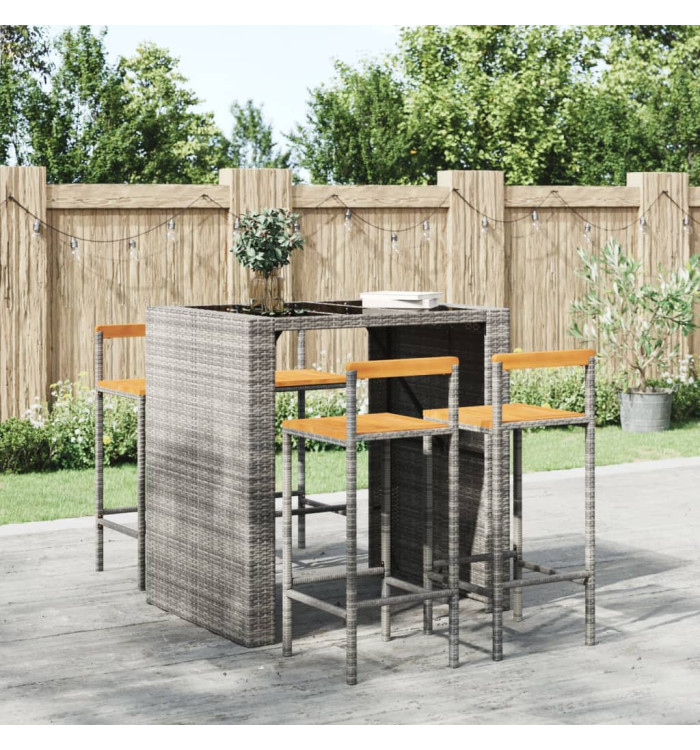 Tabourets de bar lot de 4 gris résine tressée et bois d'acacia | Mobilier & Déco