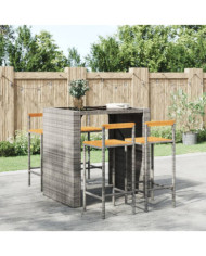 Tabourets de bar lot de 4 gris résine tressée et bois d'acacia | Mobilier & Déco