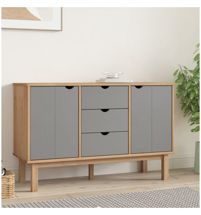 Buffet OTTA Marron et gris 113,5x43x73 cm Bois massif pin | Mobilier & Déco