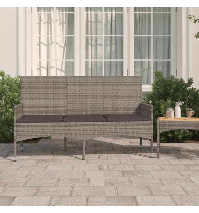 Banc de jardin à 3 places avec coussins Gris Résine tressée | Mobilier & Déco