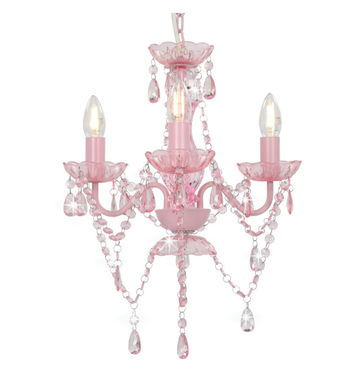 Lustre avec perles Rose Rond 3 x E14 | Mobilier & Déco