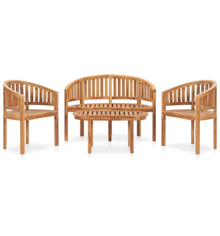 Salon de jardin 4 pcs en forme de banane Bois de teck solide | Mobilier & Déco