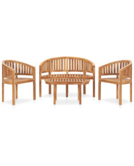 Salon de jardin 4 pcs en forme de banane Bois de teck solide | Mobilier & Déco