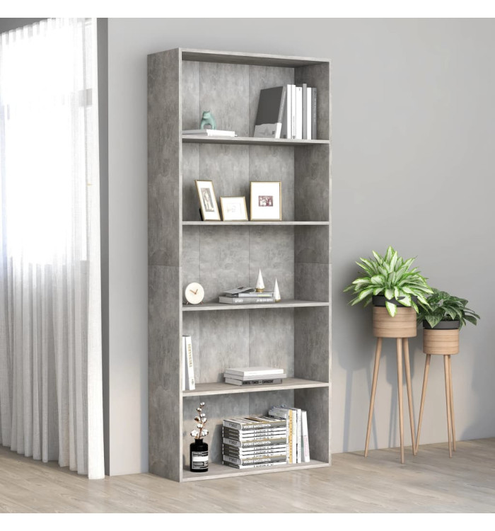 Bibliothèque à 5 niveaux Gris béton 80x30x189cm Bois ingénierie | Mobilier & Déco