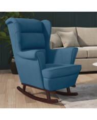 Fauteuil à bascule et pieds en bois massif d'hévéa Bleu Velours | Mobilier & Déco
