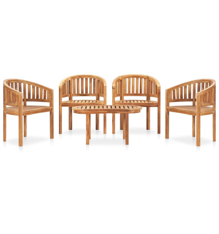 Salon de jardin 5 pcs en forme de banane Bois de teck solide | Mobilier & Déco