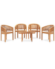 Salon de jardin 5 pcs en forme de banane Bois de teck solide | Mobilier & Déco