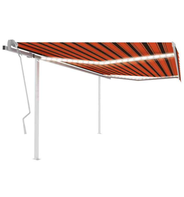 Auvent manuel rétractable avec LED 4x3,5 m Orange et marron | Mobilier & Déco