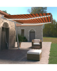 Auvent manuel rétractable avec LED 400x350 cm Orange et marron | Mobilier & Déco
