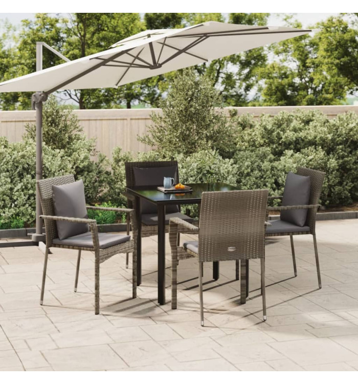 Ensemble à manger de jardin coussins 5 pcs noir et gris | Mobilier & Déco