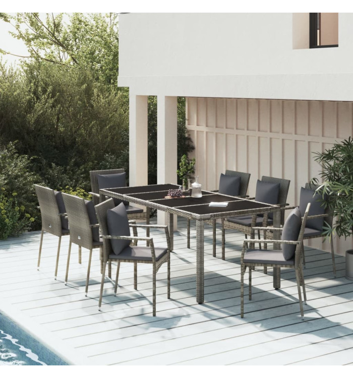 Ensemble à manger de jardin 9 pcs coussins gris résine tressée | Mobilier & Déco