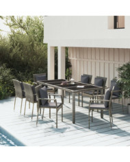 Ensemble à manger de jardin 9 pcs coussins gris résine tressée | Mobilier & Déco