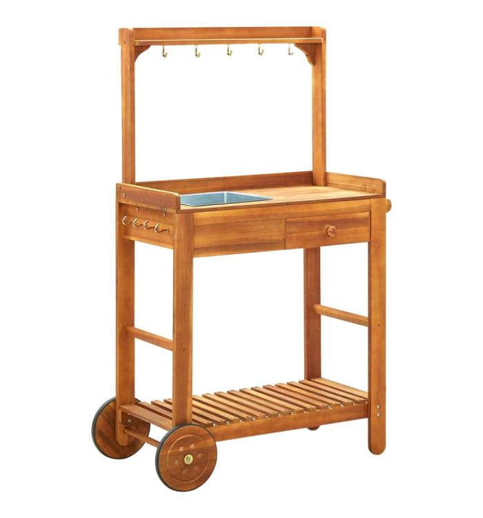 Chariot de cuisine de jardin Bois d'acacia 92x43,5x141,5 cm | Mobilier & Déco