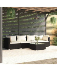 Salon de jardin 5 pcs avec coussins résine tressée noir | Mobilier & Déco