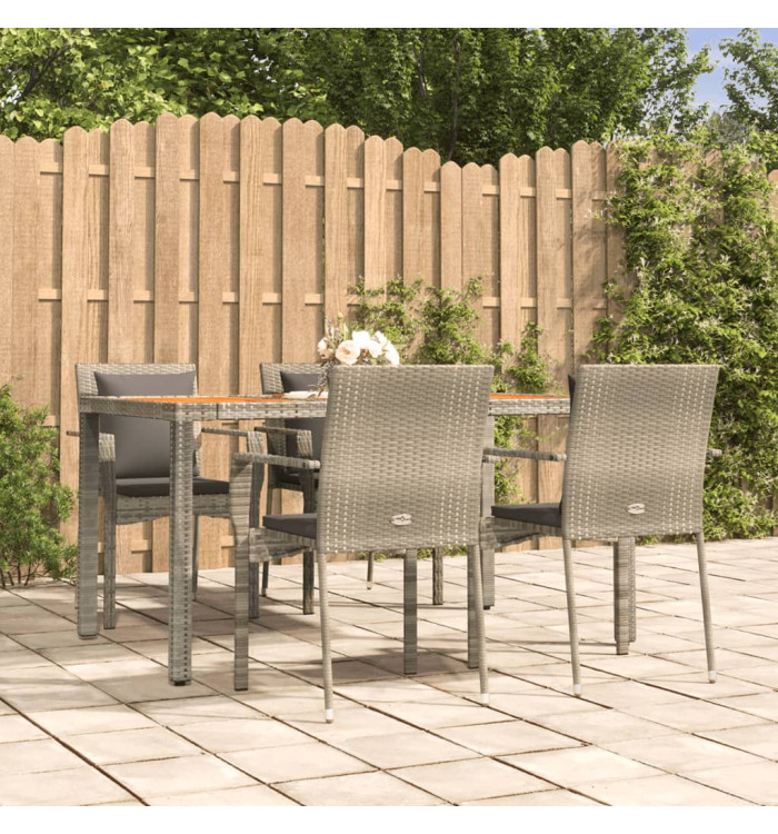 Ensemble à manger de jardin 5 pcs coussins gris résine tressée | Mobilier & Déco