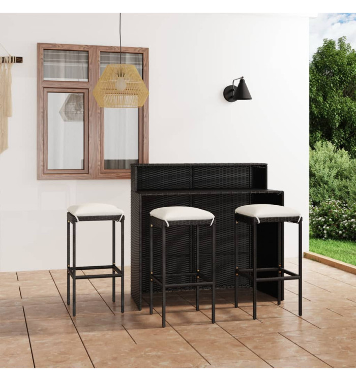 Ensemble de bar de jardin avec coussins 4 pcs Noir | Mobilier & Déco