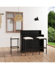 Ensemble de bar de jardin avec coussins 4 pcs Noir | Mobilier & Déco
