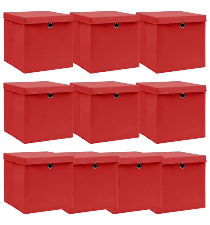 Boîtes de rangement et couvercles 10 pcs Rouge 32x32x32cm Tissu | Mobilier & Déco