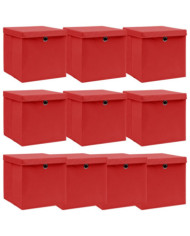 Boîtes de rangement et couvercles 10 pcs Rouge 32x32x32cm Tissu | Mobilier & Déco