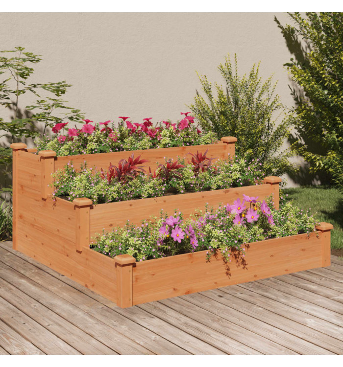 Lit surélevé de jardin marron 120x120x56cm bois massif de sapin | Mobilier & Déco