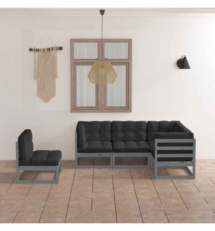 Salon de jardin 5 pcs avec coussins Bois de pin massif | Mobilier & Déco