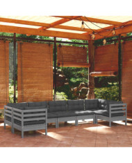 Salon de jardin 7 pcs avec coussins gris bois de pin | Mobilier & Déco