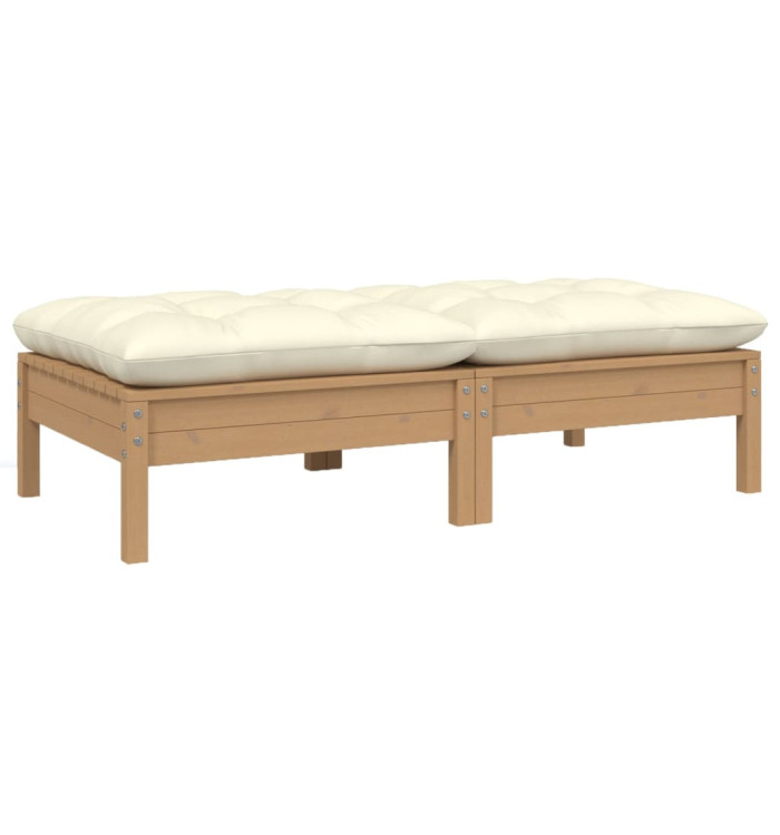 Canapé 2 places de jardin et coussins crème bois de pin solide | Mobilier & Déco