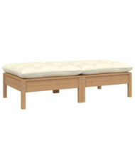 Canapé 2 places de jardin et coussins crème bois de pin solide | Mobilier & Déco