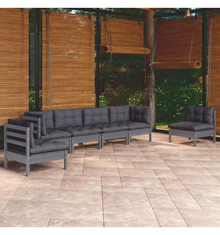 Salon de jardin 6 pcs avec coussins bois de pin massif | Mobilier & Déco