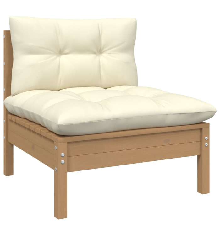 Canapé central de jardin avec coussins Marron miel Bois de pin | Mobilier & Déco