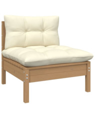 Canapé central de jardin avec coussins Marron miel Bois de pin | Mobilier & Déco
