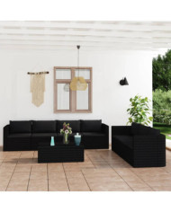 Salon de jardin 8 pcs avec coussins résine tressée noir | Mobilier & Déco