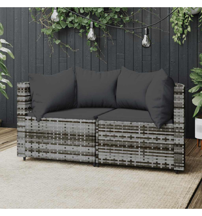 Canapés d'angle de jardin et coussins 2 pcs gris résine tressée | Mobilier & Déco