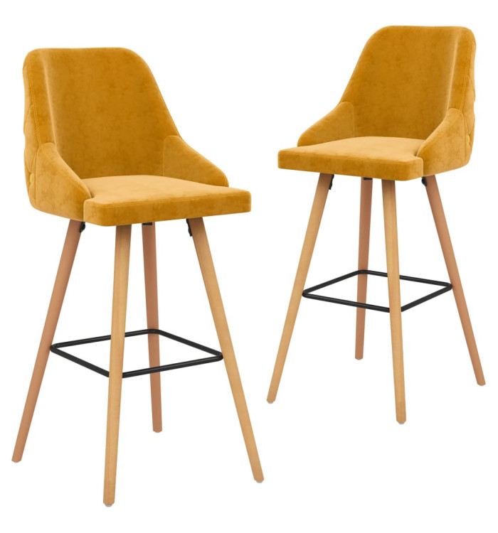 Tabourets de bar lot de 2 jaune velours | Mobilier & Déco