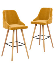 Tabourets de bar lot de 2 jaune velours | Mobilier & Déco