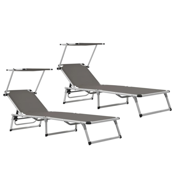 Chaises longues pliables et toit lot de 2 Aluminium textilène | Mobilier & Déco