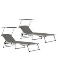 Chaises longues pliables et toit lot de 2 Aluminium textilène | Mobilier & Déco