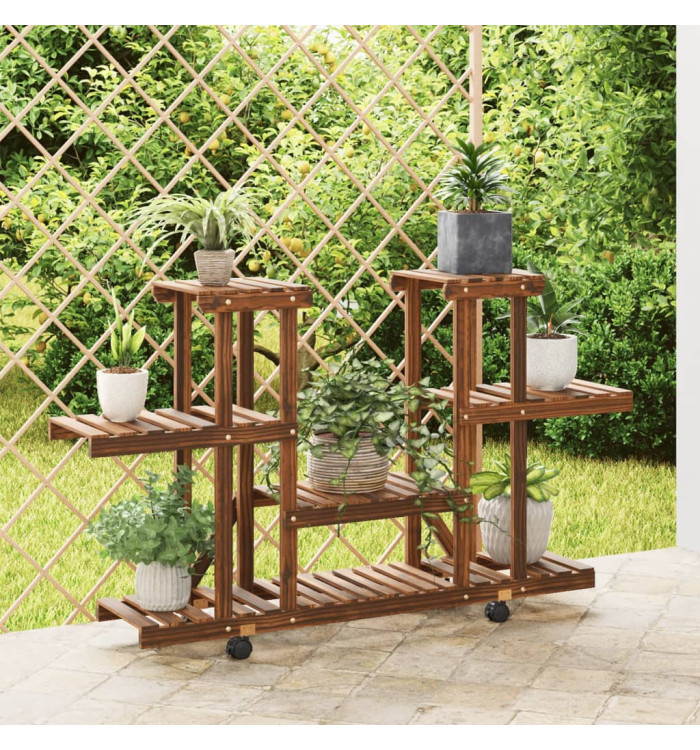 Support à fleurs avec roues 110x25x78 cm bois massif de sapin | Mobilier & Déco