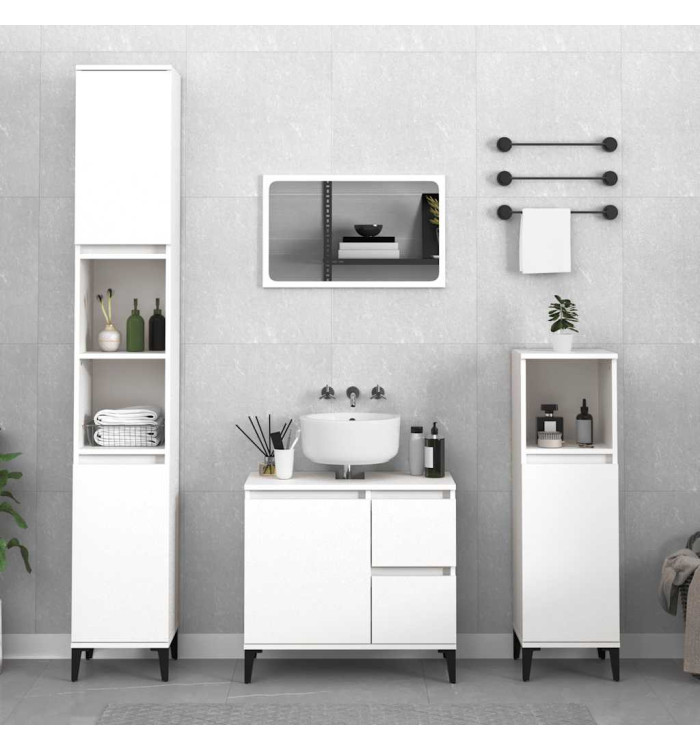 Armoire de salle de bain blanc 65x33x60 cm bois d'ingénierie | Mobilier & Déco
