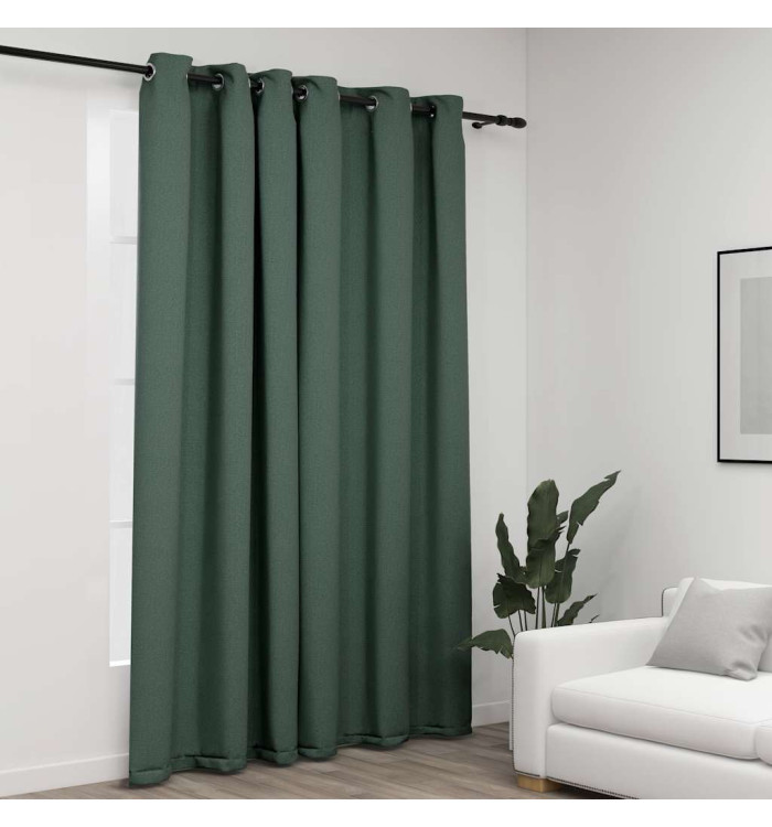 Rideau occultant Aspect de lin avec œillets Vert 290x245 cm | Mobilier & Déco