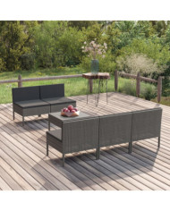 Salon de jardin 6 pcs avec coussins résine tressée gris | Mobilier & Déco