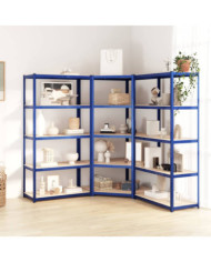 Étagères à 5 niveaux 3 pcs Bleu Acier et bois d'ingénierie | Mobilier & Déco