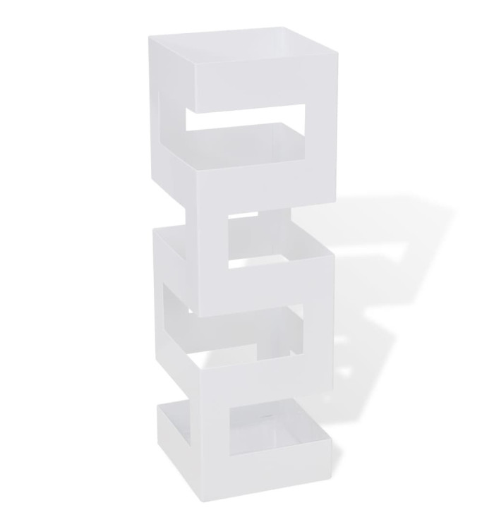 Blanc Carré Porte-parapluie Stockage pour cannes bâtons Acier 48,5 cm | Mobilier & Déco