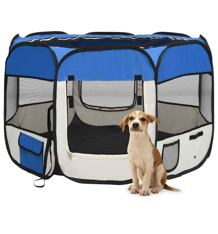 Parc pour chiens pliable avec sac de transport Bleu 90x90x58 cm | Mobilier & Déco