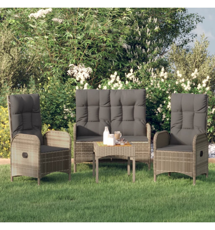 Ensemble à manger de jardin 3 pcs coussins gris résine tressée | Mobilier & Déco