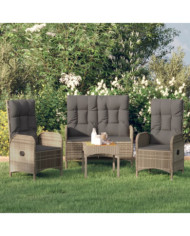 Ensemble à manger de jardin 3 pcs coussins gris résine tressée | Mobilier & Déco