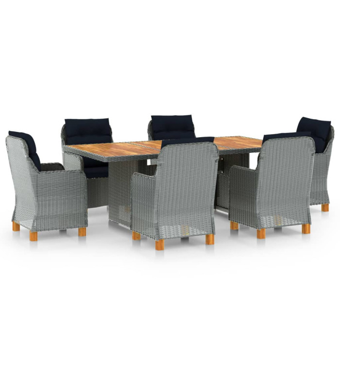 Ensemble à manger d'extérieur et coussins 7 pcs résine tressée | Mobilier & Déco
